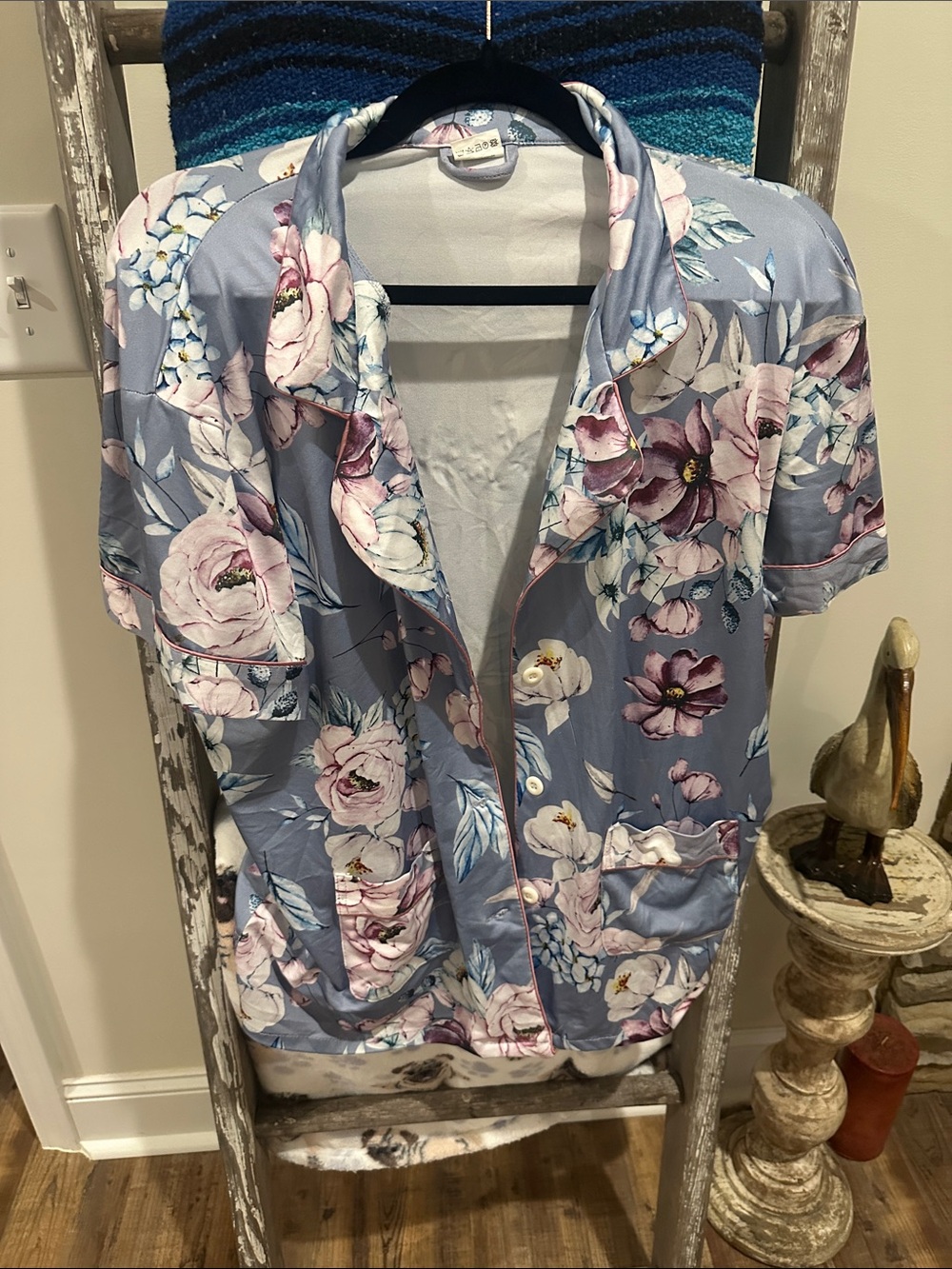 Floral Short-Sleeve Pajama Top — Light Blue by